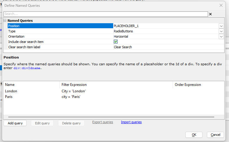 Named query definition dialog
